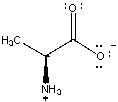 The isomer of alanine shown below is one of the 20 naturally occurring amino acids that are used to make proteins.Amino acids like alanine exist at neutral acidity (pH = 7)in the following form:   What would be the structure of alanine if HCl(aq)was added to lower the pH = 1? What would be the structure of alanine if NaOH(aq)was added until the pH = 12?
