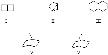 Which compound is a bicycloheptane?   A) I B) II C) III D) IV E) V