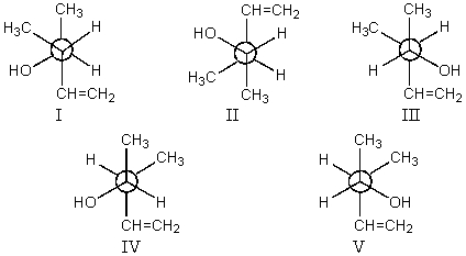 Which staggered Newman projection(s) ,looking down the C-2-C-3 bond (C-2 in front and C-3 in back) ,illustrates the following boxed compound?     A) I,II and V B) II and V C) III and IV D) V only E) None of these choices.