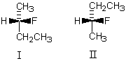The compounds whose molecules are shown below would have:   A) the same melting point. B) different melting points. C) equal but opposite optical rotations. D) More than one of these choices. E) None of these choices.