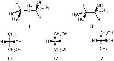 Which of the following is a meso compound?   A) I B) II C) III D) IV E) V