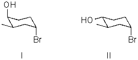 I and II are:   A) constitutional isomers. B) enantiomers. C) identical. D) diastereomers. E) not isomeric.