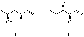 I and II are:   A) constitutional isomers. B) enantiomers. C) identical. D) diastereomers. E) not isomeric.
