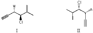 I and II are:   A) constitutional isomers. B) enantiomers. C) identical. D) diastereomers. E) not isomeric.