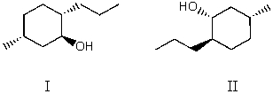 I and II are:   A) constitutional isomers. B) enantiomers. C) identical. D) diastereomers. E) not isomeric.