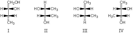 Which compound (I-IV) is a meso compound?   A) I B) II C) III D) IV E) None of these choices.
