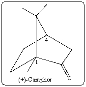 What is the correct stereochemistry for the indicated stereocenters in (+) -camphor?   A) 1R,4R B) 1R,4S C) 1S,4S D) 1S,4R E) None,molecule is not chiral.