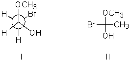 I and II are:   A) constitutional isomers. B) enantiomers. C) identical. D) diastereomers. E) not isomeric.