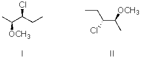 I and II are:   A) constitutional isomers. B) enantiomers. C) identical. D) diastereomers. E) not isomeric.