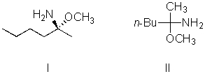 I and II are:   A) constitutional isomers. B) enantiomers. C) identical. D) diastereomers. E) not isomeric.