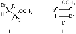 I and II are:   A) constitutional isomers. B) enantiomers. C) identical. D) diastereomers. E) not isomeric.