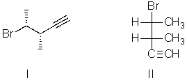 I and II are:   A) constitutional isomers. B) enantiomers. C) identical. D) diastereomers. E) not isomeric.
