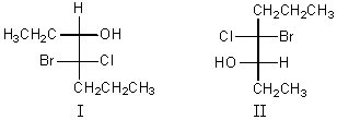 I and II are:   A) constitutional isomers. B) enantiomers. C) identical. D) diastereomers. E) not isomeric.