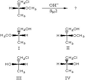 The major product of the following reaction would be:   A) I B) II C) III D) IV E) An equimolar mixture of I and II.
