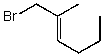 Which structure represents (E) -1-bromo-2-methylhex-2-ene? A)    B)    C)    D)    E) None of these choices.