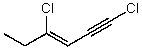 Which structure represents (Z) -1,4-dichlorohex-3-en-1-yne? A)    B)    C)    D)    E) None of these choices.