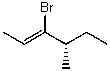 Name the following compound:   A) (S,Z) -3-bromo-4-methylhex-2-ene B) (S) -3-bromo-4-methylhex-2-ene C) (S,Z) -4-bromo-3-methylhex-4-ene D) (S,E) -3-bromo-4-methylhex-2-ene E) (R,E) -3-bromo-4-methylhex-2-ene