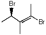 Name the following compound:   A) (S,E) -2,4-dibromo-3-methylpent-2-ene B) (R,Z) -2,4-dibromo-3-methylpent-2-ene C) (R,E) -2,4-dibromo-3-methylpent-3-ene D) (S,E) -2,4-dibromo-3-methylpent-3-ene E) (R,E) -2,4-dibromo-3-methylpent-2-ene