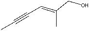 Name the following compound:   A) (Z) -5-methylhex-4-en-2-yn-6-ol B) (E) -5-methylhex-4-en-2-yn-6-ol C) (E) -2-methylhex-2-en-4-yn-1-ol D) (Z) -2-methylhex-2-en-4-yn-1-ol E) (Z) -1-methylhex-2-en-3-yn-1-ol
