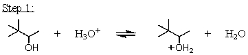 Which mechanistic step in the acid-catalyzed dehydration of 3,3-dimethyl-2-butanol is the rate determining step? A)    B)    C)    D)    E)   