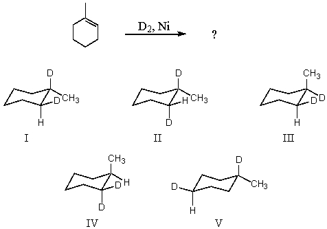 Which would be the major product of the following reaction?   A) I B) II C) III D) IV E) V