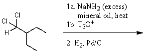 Which would be the major product of the following reaction sequence?   A) (CH<sub>3</sub>CH<sub>2</sub>) <sub>2</sub>C=C=CHT B) (CH<sub>3</sub>CH<sub>2</sub>) <sub>2</sub>C=C=CH<sub>2</sub> C) (CH<sub>3</sub>CH<sub>2</sub>) <sub>2</sub>CHCCT D) (CH<sub>3</sub>CH<sub>2</sub>) <sub>2</sub>CHCH=CHT E) None of these choices.