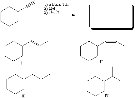 Which of the following compounds could be produced from the following reaction sequence?   A) I B) II C) III D) IV E) mixture of III and IV