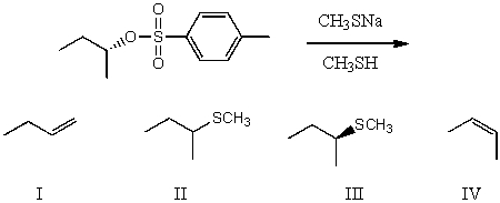 What would be the major product(s) of the following reaction?   A) I B) II C) III D) IV E) More than one of these choices.