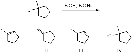 What would be the major product(s) of the following reaction?   A) I and III B) I and II C) II and III D) IV E) None of these choices.