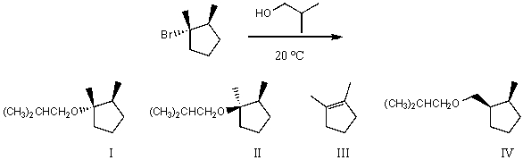 What would be the major product(s) of the following reaction?   A) I and II B) I,II,and III C) III D) IV E) None of these choices.