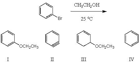 What would be the major product(s) of the following reaction?   A) I B) II C) III D) IV E) None of these choices.