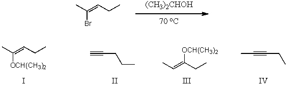 What would be the major product(s) of the following reaction?   A) I B) II C) III D) IV E) None of these choices.
