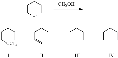 What would be the major product(s) of the following reaction?   A) I B) II C) III D) IV E) None of these choices.