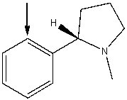 Which one of the following best represents the predicted approximate chemical shift and coupling for the hydrogen(s) indicated with the arrow in the compound nicotine?   A) 6.00 ppm,singlet B) 5.00 ppm.doublet C) 7.00 ppm,multiplet D) 9.00 ppm,triplet E) none of these choices