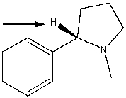 Which one of the following best represents the predicted approximate chemical shift and coupling for the hydrogen(s) indicated with the arrow in the compound nicotine?   A) 1.00 ppm,triplet B) 2.00 ppm,doublet C) 5.00 ppm,triplet D) 7.00 ppm.mulitplet E) None of these choices.
