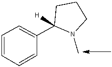 Which one of the following best represents the predicted approximate chemical shift and coupling for the hydrogen(s) indicated with the arrow in the compound nicotine?   A) 1.00 ppm,singlet B) 2.00 ppm,doublet C) 3.00 ppm,broad multiplet D) 5.00 ppm,broad multiplet E) None of these choices.