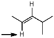 Which one of the following best represents the predicted approximate chemical shift and coupling for the hydrogen(s) indicated with the arrow?   A) 5.40 ppm,multiplet B) 2.00 ppm,multiplet C) 2.00 ppm,doublet D) 2.00 ppm,quartet E) 5.40 ppm,doublet