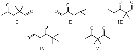 The <sup>1</sup>H NMR spectrum of which of the compounds below,all of formula C<sub>7</sub>H<sub>12</sub>O<sub>2</sub>,would consist of a singlet,a doublet and a triplet only?   A) I B) II C) III D) IV E) V