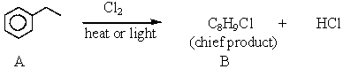 What feature would you expect to see in the <sup>1</sup>H NMR spectrum of B after subjecting A to the following reaction?   A) There would be only 4 aromatic protons at low field. B) The signal for the protons on the benzylic carbon would be a doublet. C) The signal for the methyl protons would be a triplet. D) The signal for the methyl protons would be a doublet. E) The signal for the methyl protons would integrate for only 2 hydrogens.