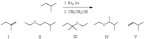 What would be the major product of the following reaction sequence?   A) I B) II C) III D) IV E) V