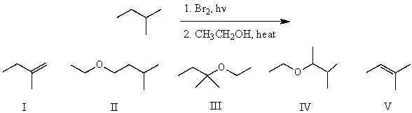 What would be the major product of the following reaction sequence?   A) I B) II C) III D) IV E) V