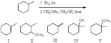 What would be the major product of the following reaction sequence?   A) I B) II C) III D) IV E) V