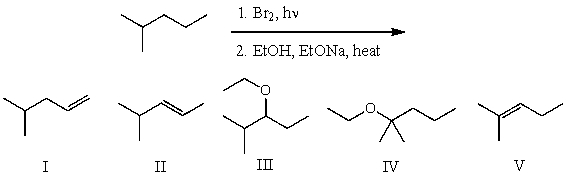 What would be the major product of the following reaction sequence?   A) I B) II C) III D) IV E) V