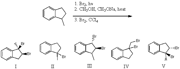 What is the product for the following three-step reaction sequence?   A) I B) II C) III D) IV E) V