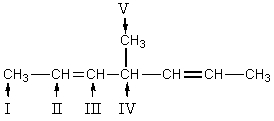 Which hydrogen atom(s) of   is/are most susceptible to abstraction by free radicals? A) I B) II C) III D) IV E) V