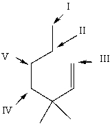 Which hydrogen atom(s) of   is/are least susceptible to abstraction by free radicals? A) I B) II C) III D) IV E) V