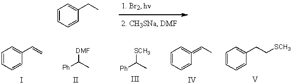 What would be the major product of the following reaction sequence?   A) I B) II C) III D) IV E) V