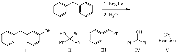 What would be the major product of the following reaction sequence?   A) I B) II C) III D) IV E) V