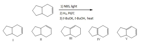 Which of the following would be the major product in the following reaction sequence?   A) I B) II C) III D) IV E) V