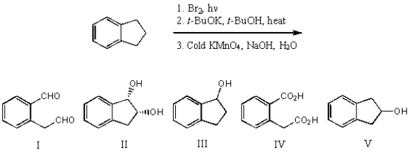 What is the product for the following three-step reaction sequence?   A) I B) II C) III D) IV E) V